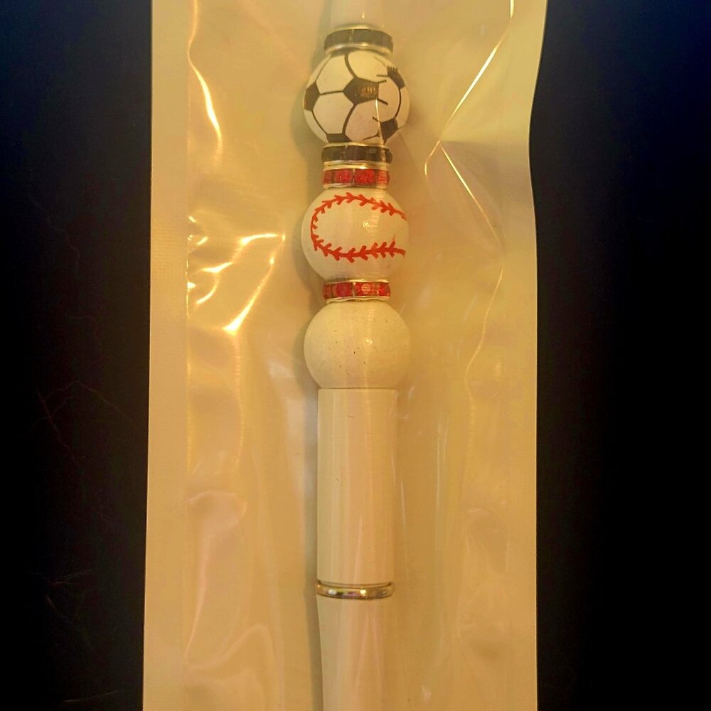 Hand Crafted Beaded Charm Sports Theme Pen Soccer and Baseball Must Have NEW